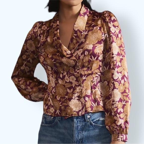 Favorite Daughter x Anthropologie Rami Sm Purple Pink Silky Double Button Front - Picture 3 of 15